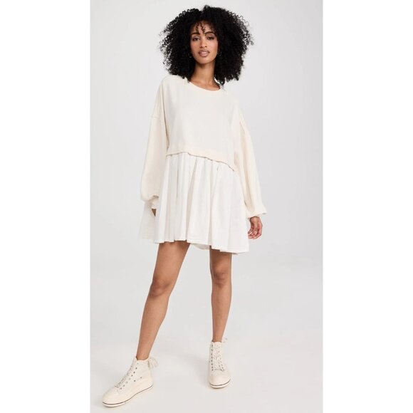 Free People Eleanor Sweatshirt Tunic Dress Long Sleeve Oversized Ivory S 283014 - Picture 1 of 9